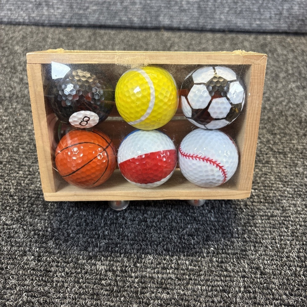 HTC Golf Balls~Sports Theme/Gift Set~6 Golf Balls in a Wooden Basket~NIP